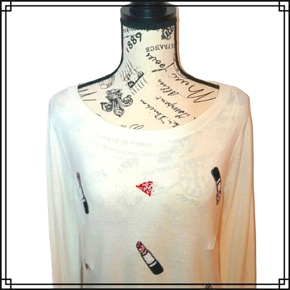 Naf Naf Novelty Lipstick Crew Neck Angora Blend Sweater Size Large - Picture 2 of 11